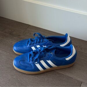 adidas Blue Leather Samba Sneakers with White Stripes
